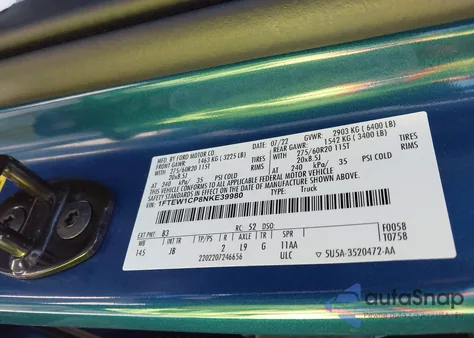 2022 Ford F-150 Xl z USA, uszkodzony, nr VIN 1FTEW1CP8NKE39980